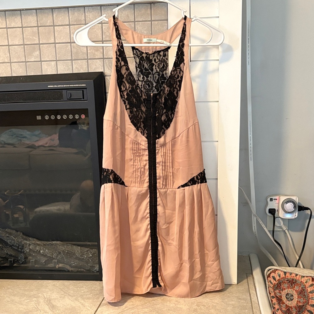 Kimchi Blue Blush Chemise with Black Lace Accents